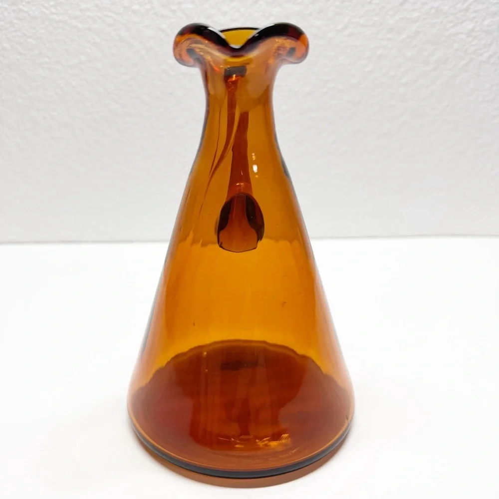 Vintage Brown Glass Fluted Pitcher Bud Vase